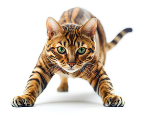 Obraz premium Cute ginger tabby kitten, small and playful, standing isolated on a white background