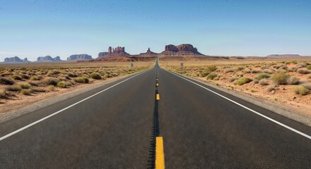Desert Road Leading to Horizon with Heat Waves and Empty Landscape