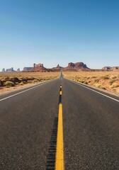 Desert Road Leading to Horizon with Heat Waves and Empty Landscape