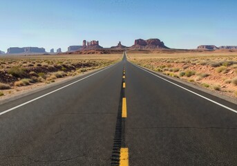 Desert Road Leading to Horizon with Heat Waves and Empty Landscape