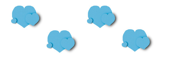 Light blue heart shaped paper on transparent background. Composition of collage with rough texture of paper. Scalloped edges. Love and romance. Lovely halftone color.