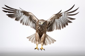 Fototapeta premium Majestic hawk displaying wings in a dramatic pose against a light background