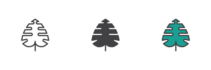 Monstera leaf icon set in line, solid and filled outline style