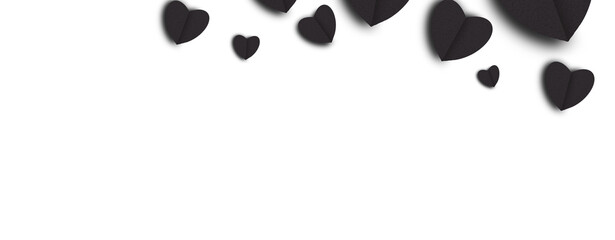 Black heart shaped paper on transparent background. Collage composition with rough texture of paper. Scalloped edges. Love and romance. Lovely halftone color.