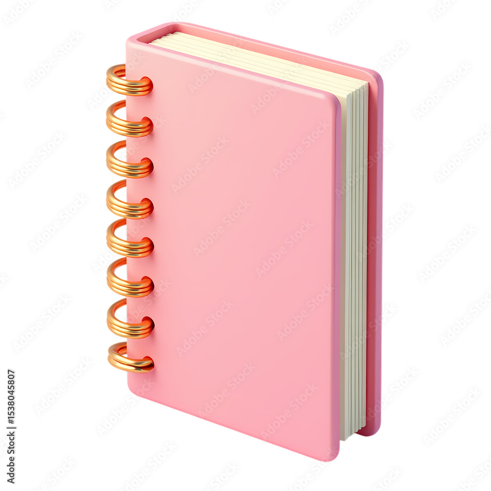 Poster a pink notebook with golden rings image isolated on transparent background