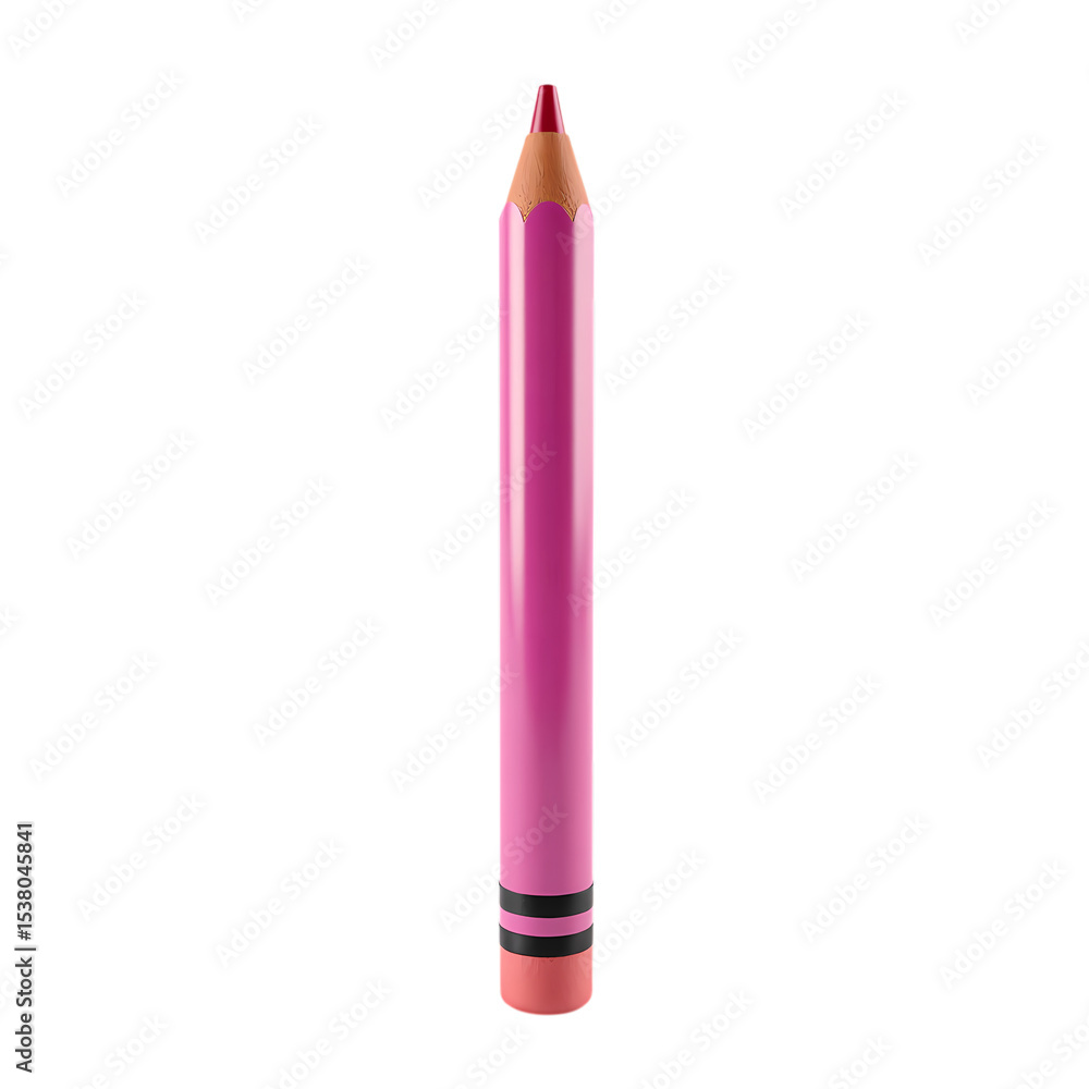 Poster a single pink pencil with a red tip view isolated on transparent background