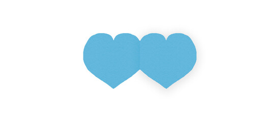 Light blue heart shaped paper on transparent background. Composition of collage with rough texture of paper. Scalloped edges. Love and romance. Lovely halftone color.