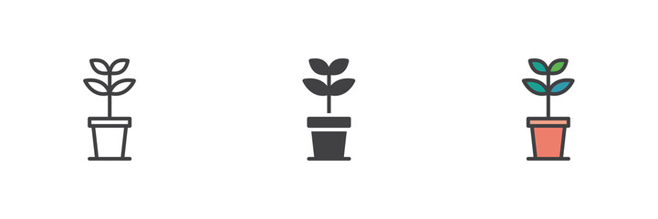 Minimal leaf plant icon set in line, solid and filled outline style
