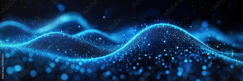 Aufkleber a glowing blue digital wave composed of particles and dots, illustrating data flow or abstract techn