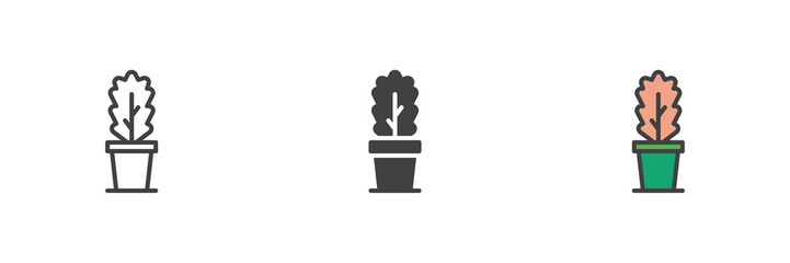 Columnar cactus icon set in line, solid and filled outline style