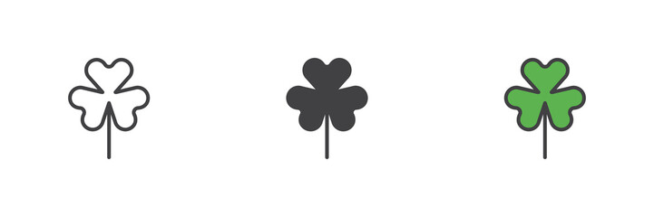 Clover leaf icon set in line, solid and filled outline style