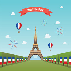 Eiffel tower against the sky Bastille day poster
