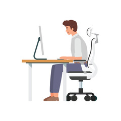 Bad incorrect posture for sitting at computer desk