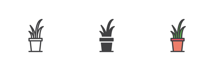 Tropical plant icon set in line, solid and filled outline style