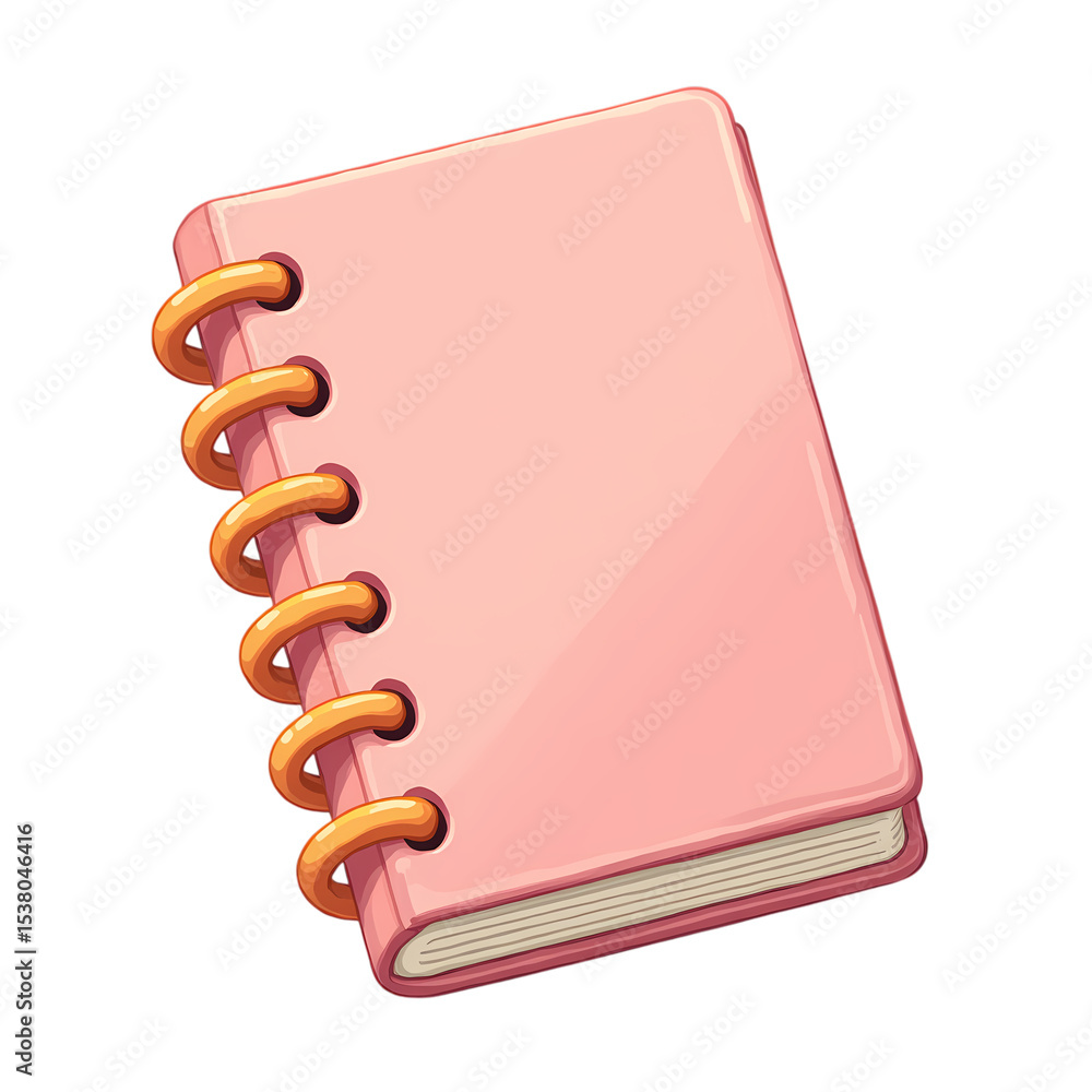 Poster a pink notebook with golden rings on a black isolated background isolated on transparent background