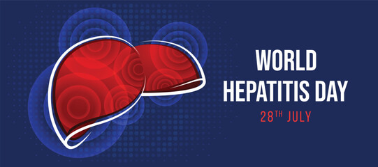 World Hepatitis Day - Red Liver with circle ring wave layer texture on blue dots texture background vector design