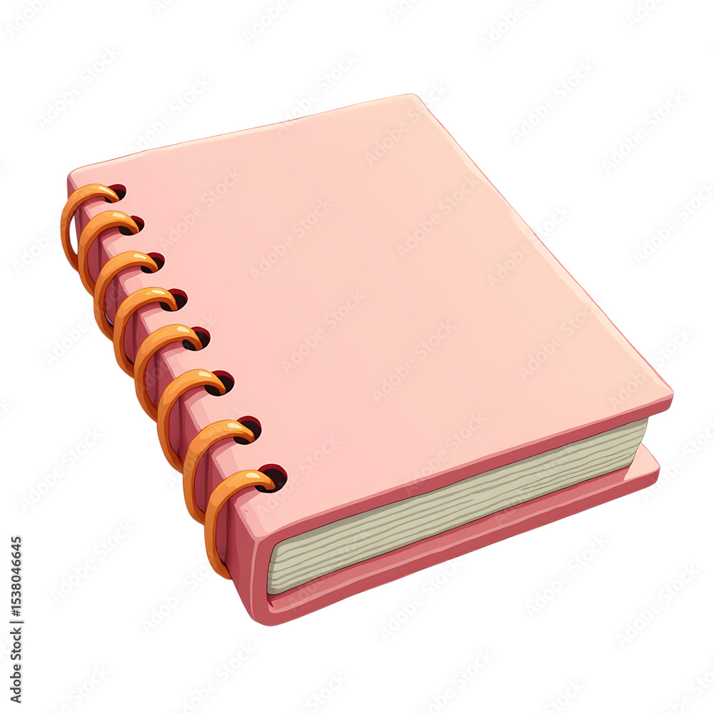 Poster a pink notebook with orange spiral binding isolated on transparent background
