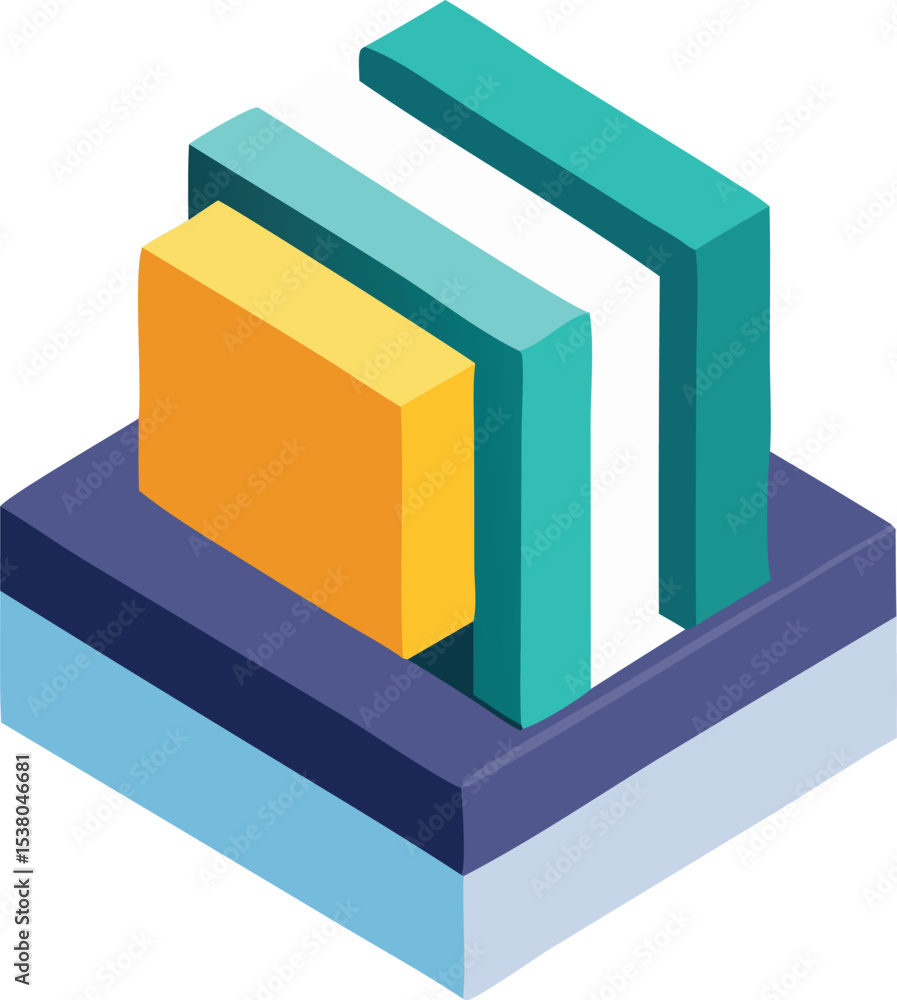 Poster abstract isometric illustration of stacked colorful blocks representing data or a system