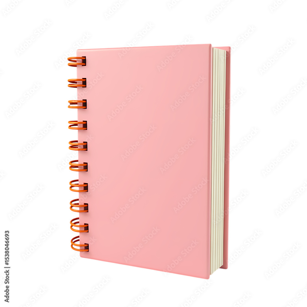 Poster a pink notebook with orange spiral binding isolated on transparent background
