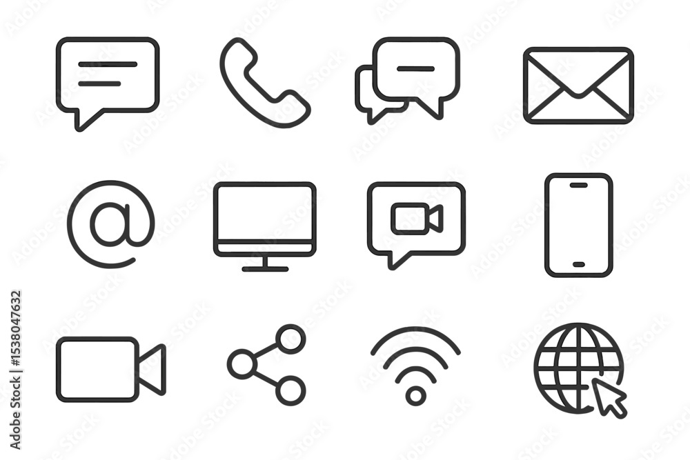 Poster communication icons depicting various methods of digital interaction and connectivity