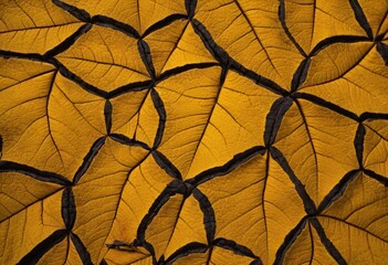Autumnal mosaic of nature's geometry: A stunning close-up showcases an intricate mosaic of golden leaves. Ai generated image