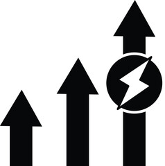 Energy increase icon. Graphs with energy up sign. Change in intensity symbol. flat style.