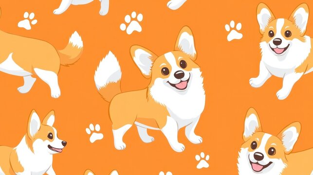 Cute corgi pattern on orange background
