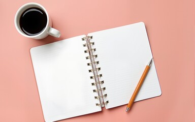 Flat lay composition with notebooks and coffee on color background. High quality