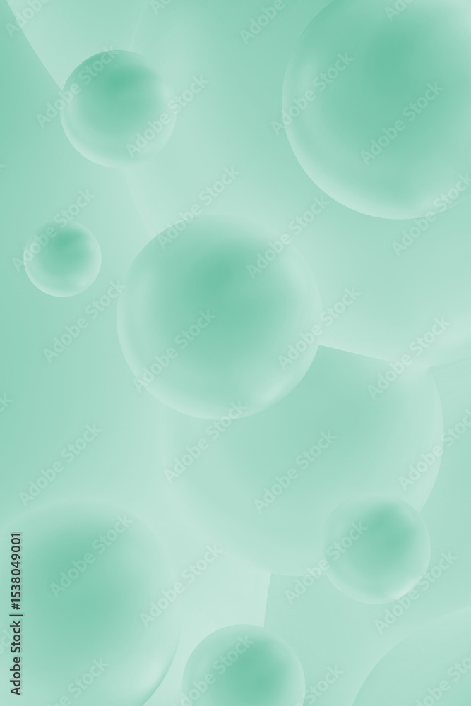 Poster aesthetic lightmint green bubble texture with smooth surfaces and pastel gradient in ethereal floati