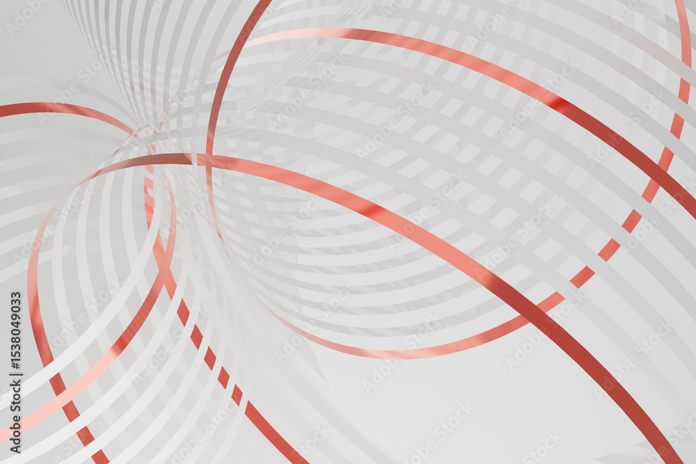 Poster sleek metallic red lines as dynamic spiral pattern on a minimalist white background. 3d rendering. i