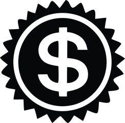 Black and white dollar sign seal award badge graphic design element