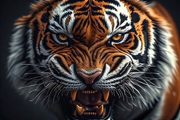 Tiger’s face growling with sharp teeth exposed