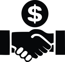 Financial deal handshake agreement icon black and white graphic