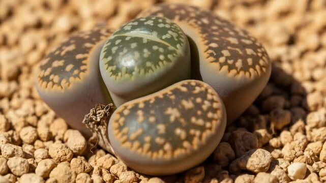 Lithops Plant Close-Up: A Living Stone Succulent with Unique Spotted Patterns