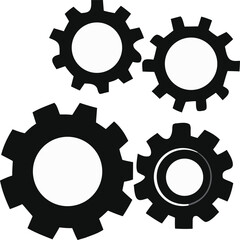 Four black cogwheels interlocking gears teamwork collaboration machine parts
