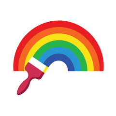 paintbrush painting a layered rainbow .