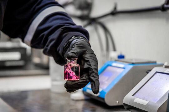 Lab samples offshore oil platform