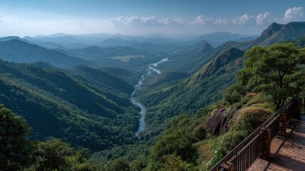 Naklejka premium Breathtaking river scenic view mountain valley nature photography serene environment aerial perspective natural beauty