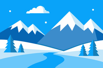 Snowy mountain landscape winter scene illustration