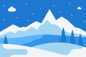 Fototapeta premium Snowy mountain landscape winter scene illustration