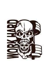 work hard citation musculation tete de mort haltere gueule os slogan bodybuilding muscu