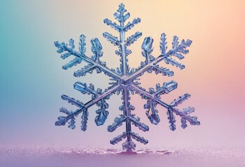 Frozen Fractal Beauty: A single, intricate snowflake, a testament to nature's artistry, glitters with icy detail against a softly colored backdrop. Ai generated image