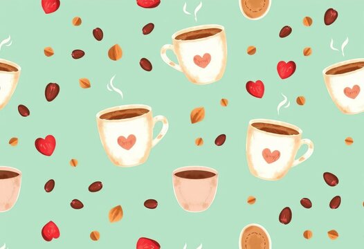 Cute hand-painted coffee cup seamless pattern, perfect for cafe branding,  drip,  illustration