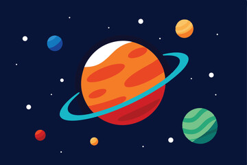 Fototapeta premium Colorful illustration showcasing planets and stars within a dark, starry space.