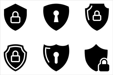 Security Shield Vector Line Icon Set. Security shield outline symbols with padlock on white background