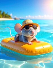 Mouse  in the pool summer cartoon 