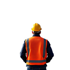 Ai generated image of construction worker wearing a hard hat and safety vest isolated on transparent background