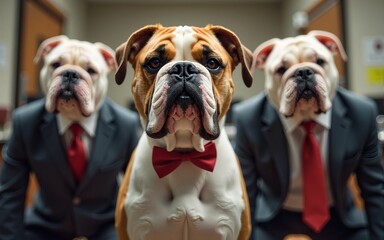 bulldogs suits meet office blending professionalism humor unusual workplace. High quality