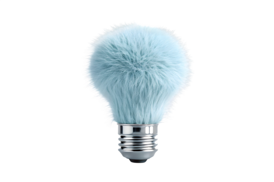 Fluffy Light Bulb with Blue Fur on Transparent Background