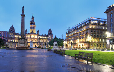 Glasgow City Chambers and George Square in Glasgow, Scotland